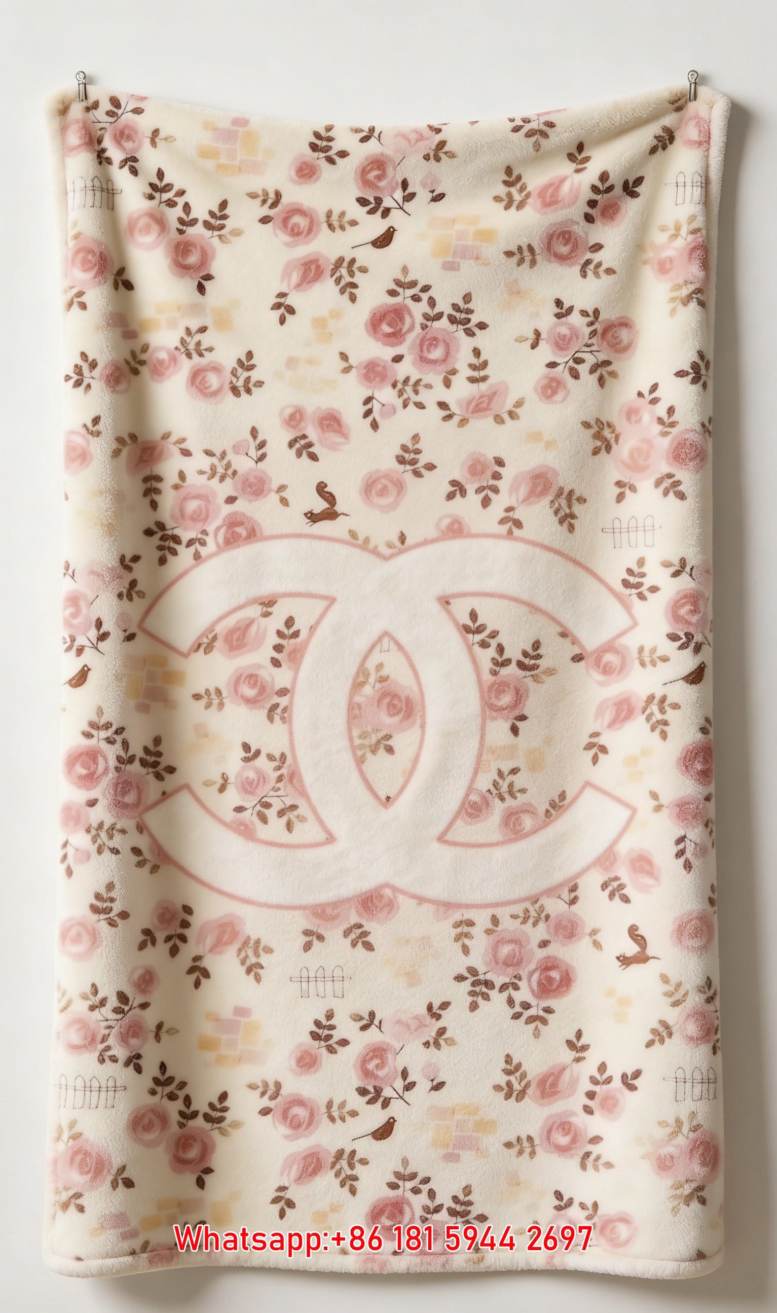 Chanel Pink White Camellia Flannel Throw Blanket IMG_7316